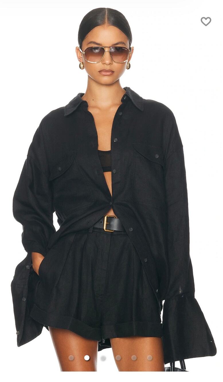 Helsa Revolve Black Washed Linen Long Sleeve Oversized Button Up Shirt Size M